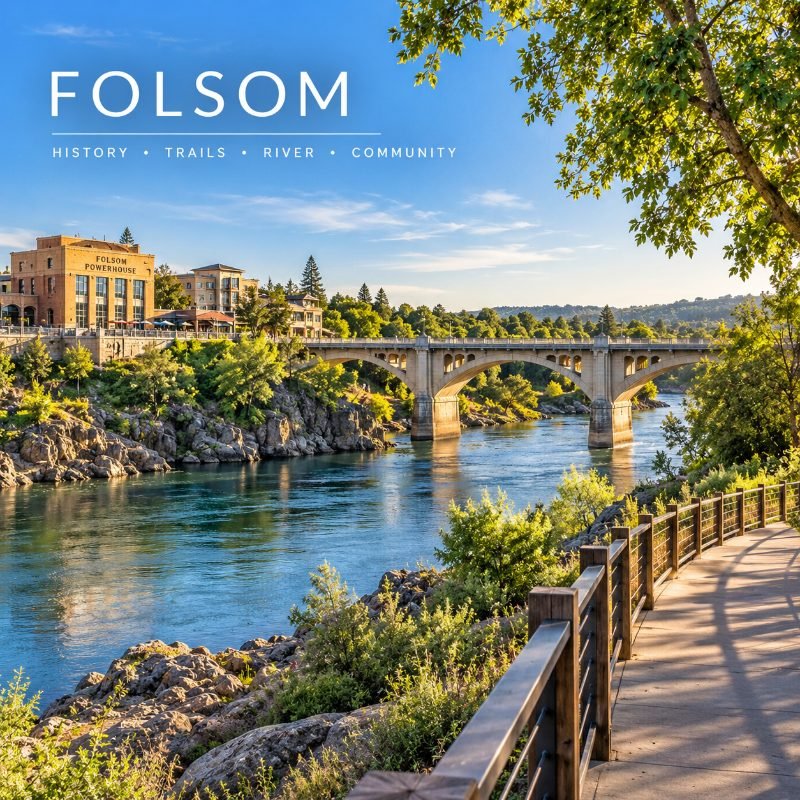 Arched bridge over the river in Folsom, California