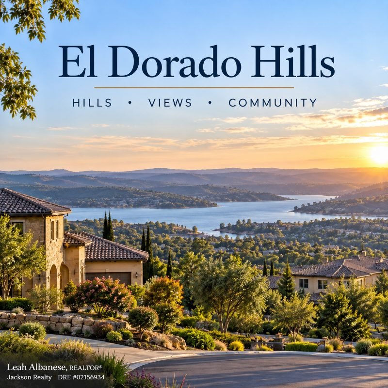 El Dorado Hills homes overlooking the lake at sunset